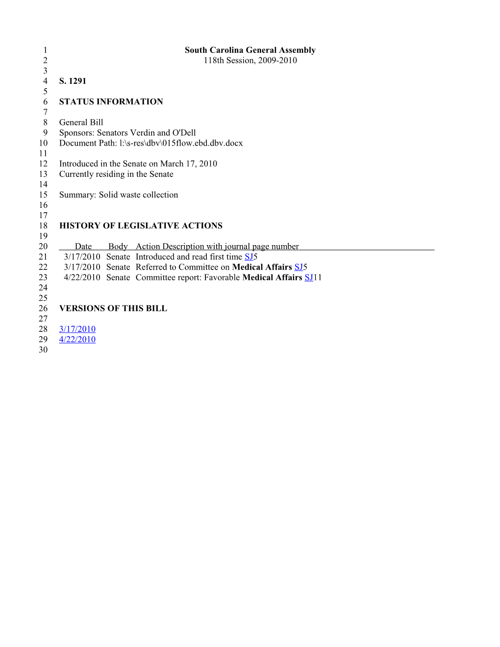 2009-2010 Bill 1291: Solid Waste Collection - South Carolina Legislature Online