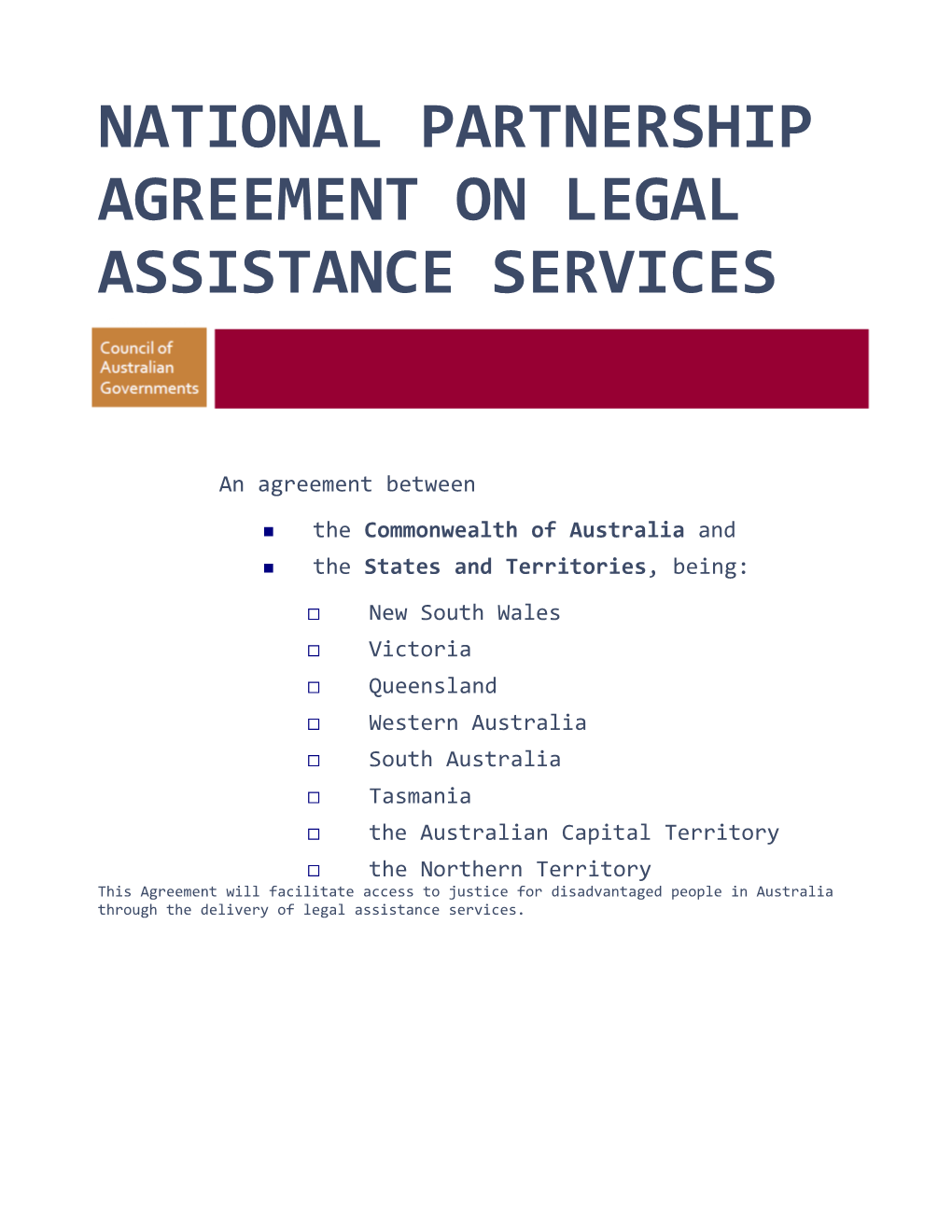 National Partnership Agreement on Legal Services