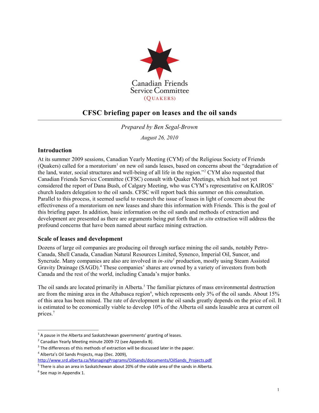 CFSC Briefing Paper on Leases and the Oil Sands
