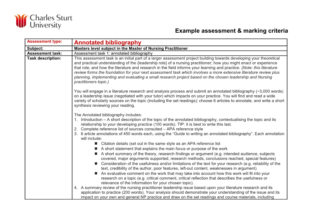 Marking Criteria & Standards of Performance