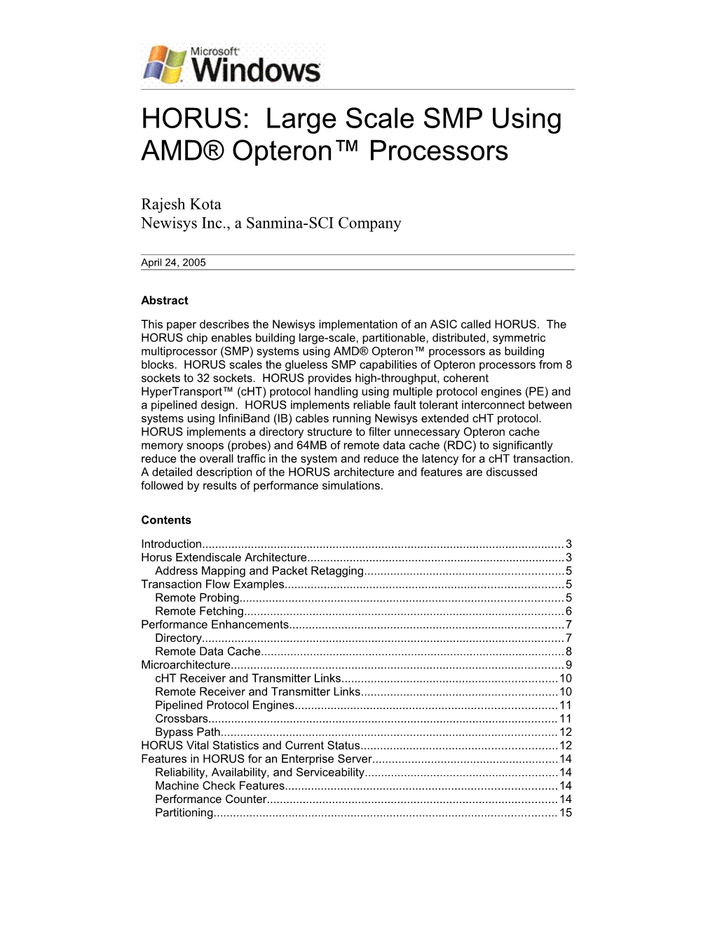 HORUS: Large Scale SMP Using AMD Opteron Processors