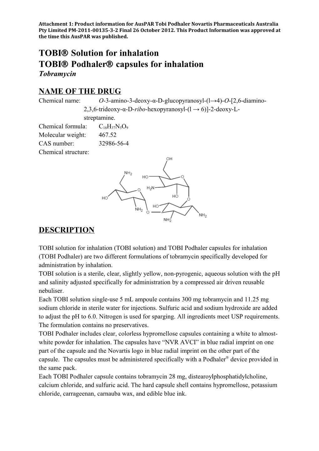Product Information for Auspar Tobramycin Inhalation Powder