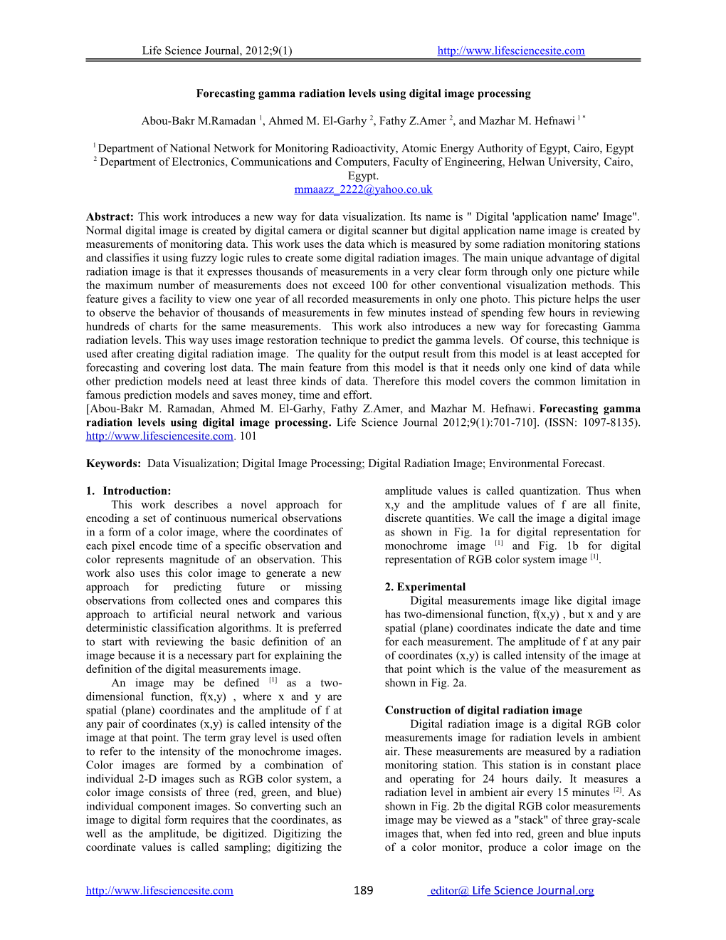 Forecasting Gamma Radiation Levels Using Digital Image Processing