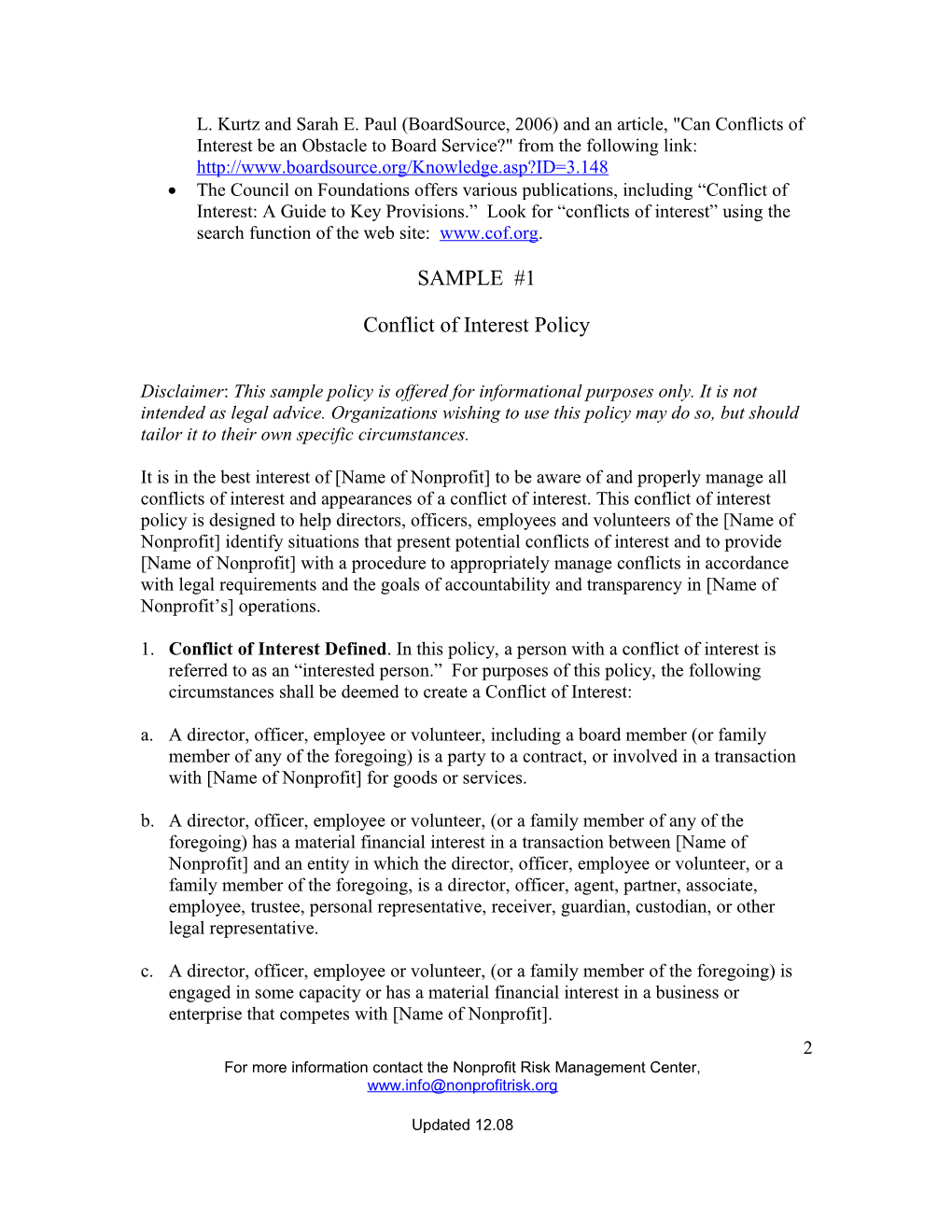 Resources For Developing A Conflict Of Interest Policy