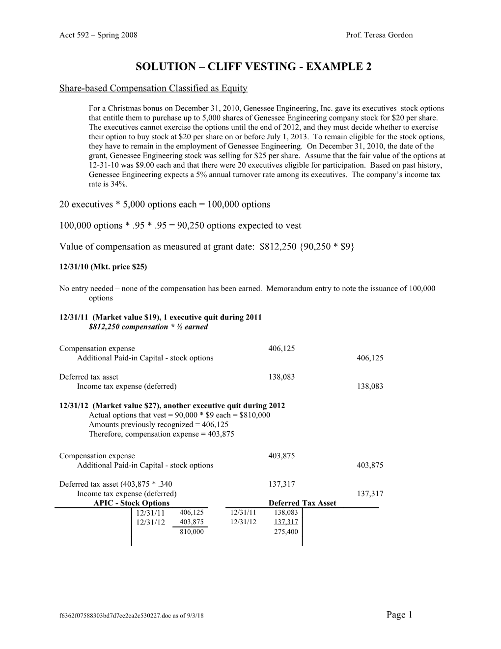 Example 2 Solution (Stock-Based Compensation)