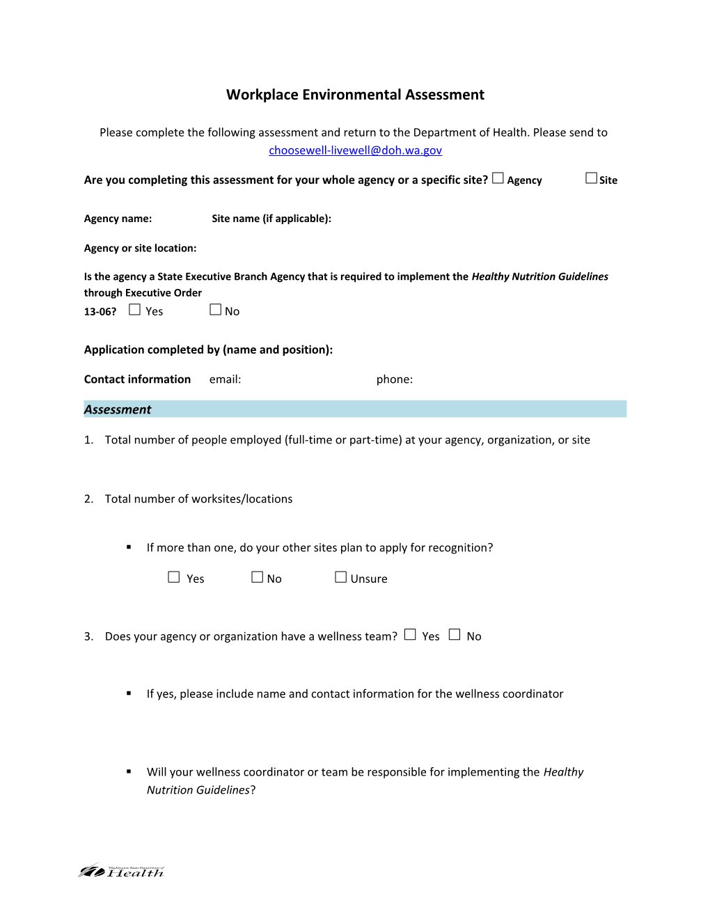 Healthy Nutrition Guidelines Workplace Environmental Assessment