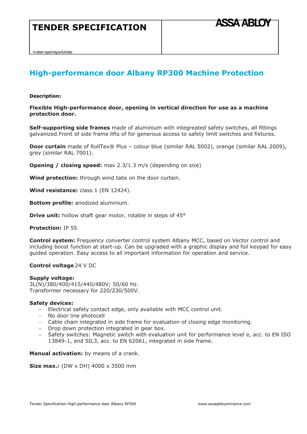 High-Performance Door Albany RP300 Machine Protection