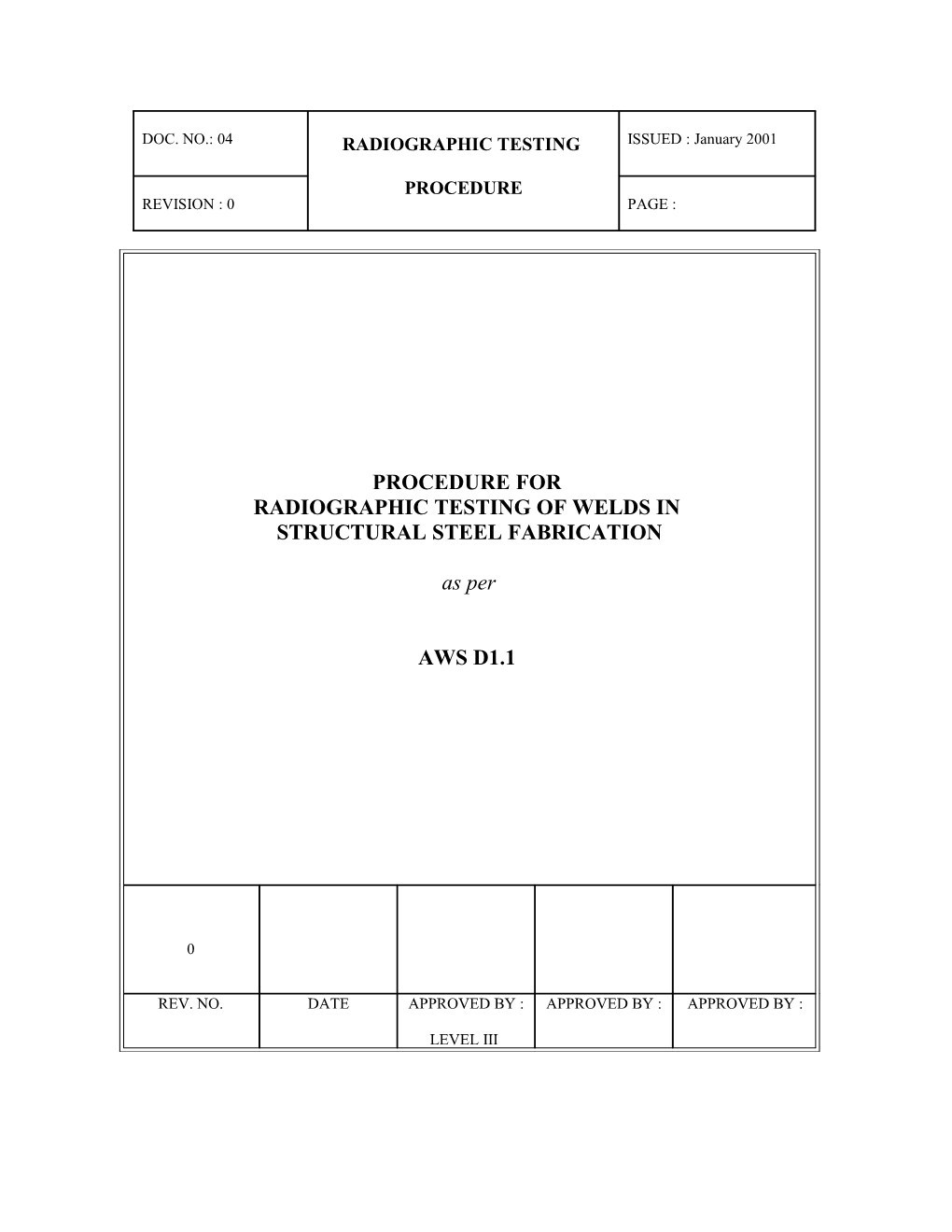 Procedure for Radiographic Testing