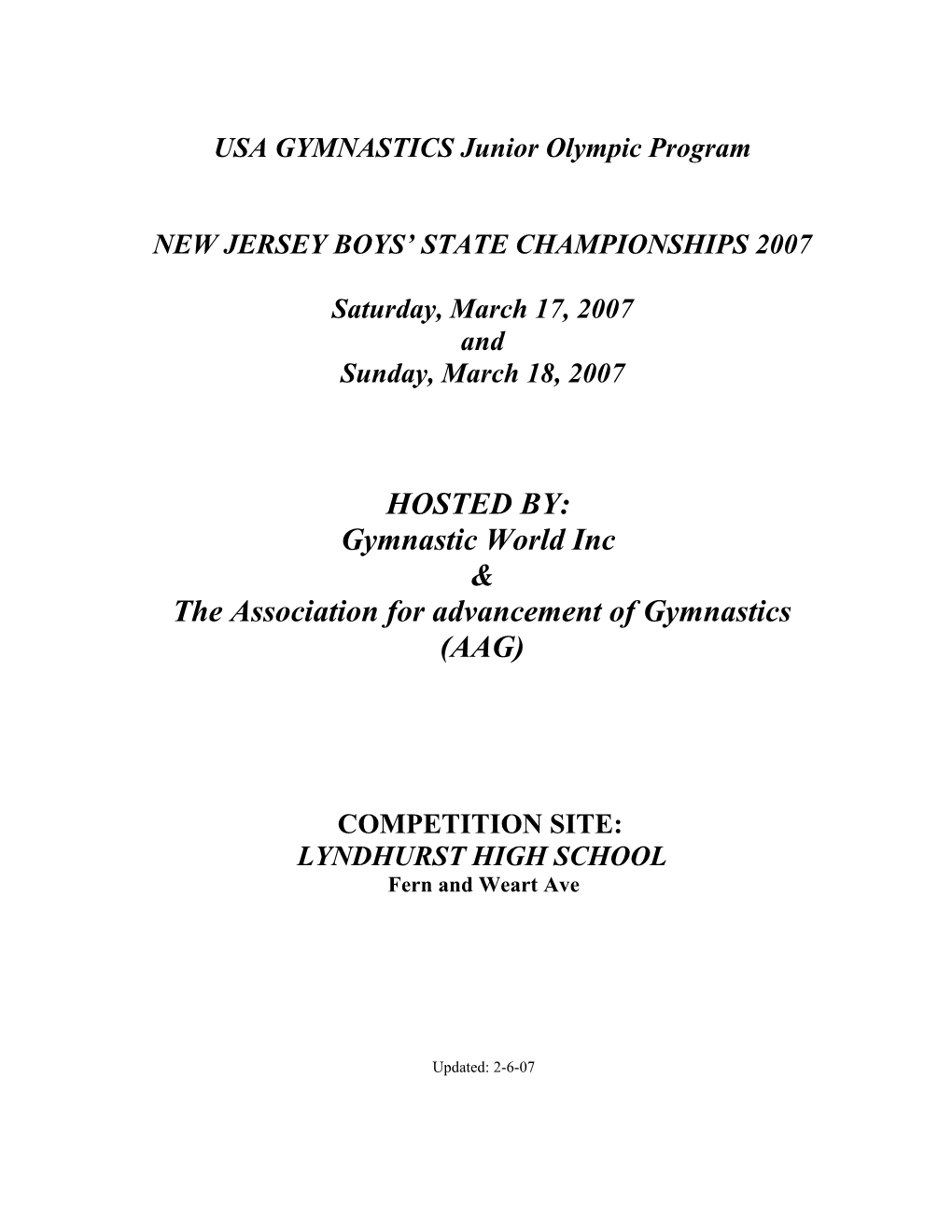 New Jersey Usa Gymnastics Boy S State Championship