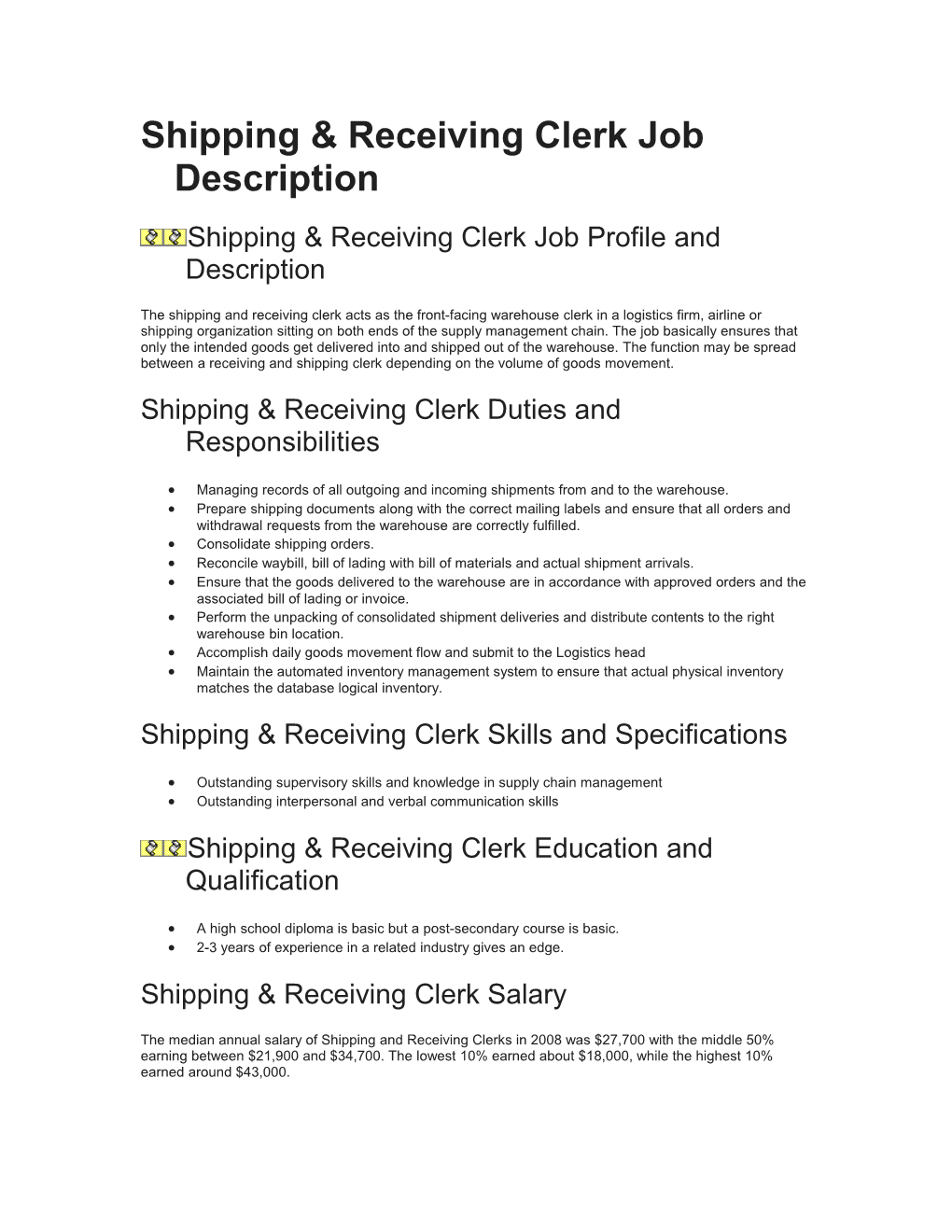 Shipping & Receiving Clerk Job Description