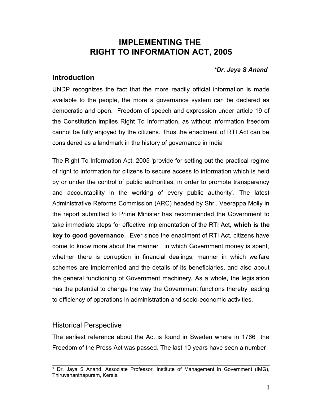 Implementing the RTI Act