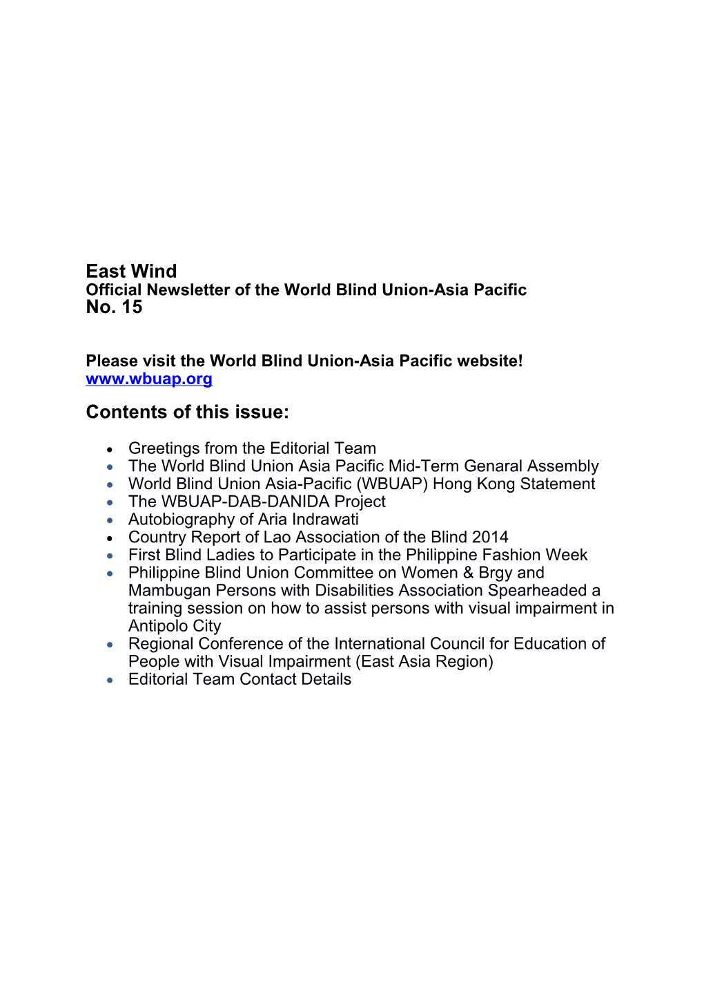 Official Newsletter of the World Blind Union-Asia Pacific