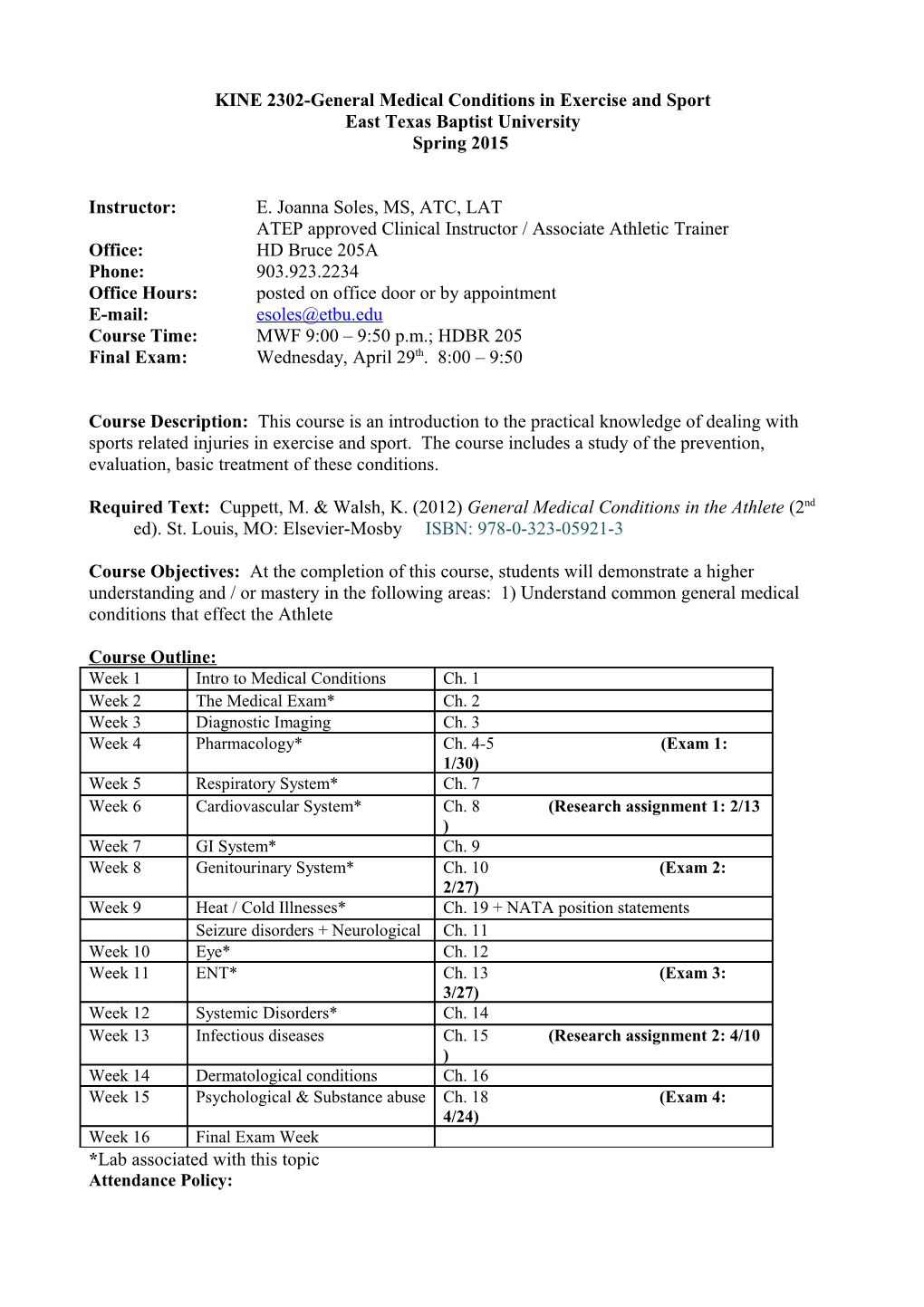 KINE 2302-General Medical Conditions in Exercise and Sport