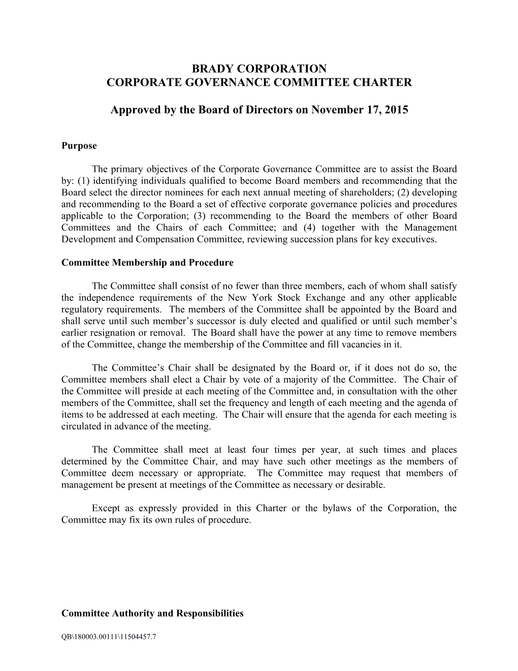 Corporate Governance Committee Charter