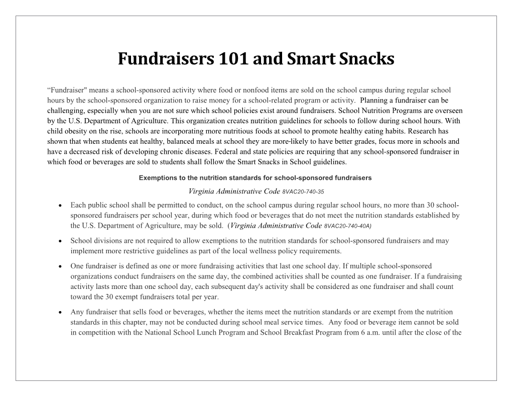 Fundraisers and Smart Snacks Guidelines