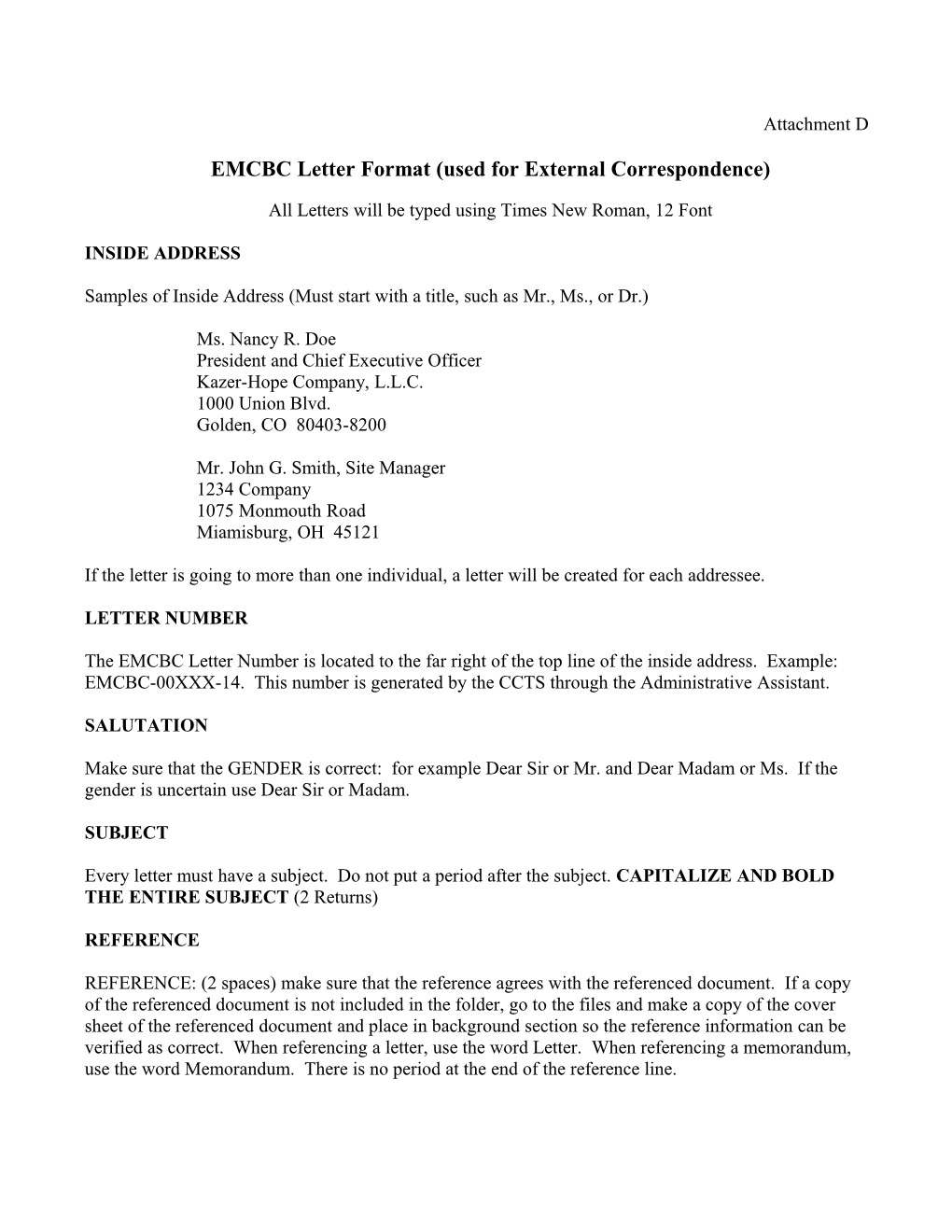EMCBC Letter Format (Used for External Correspondence)