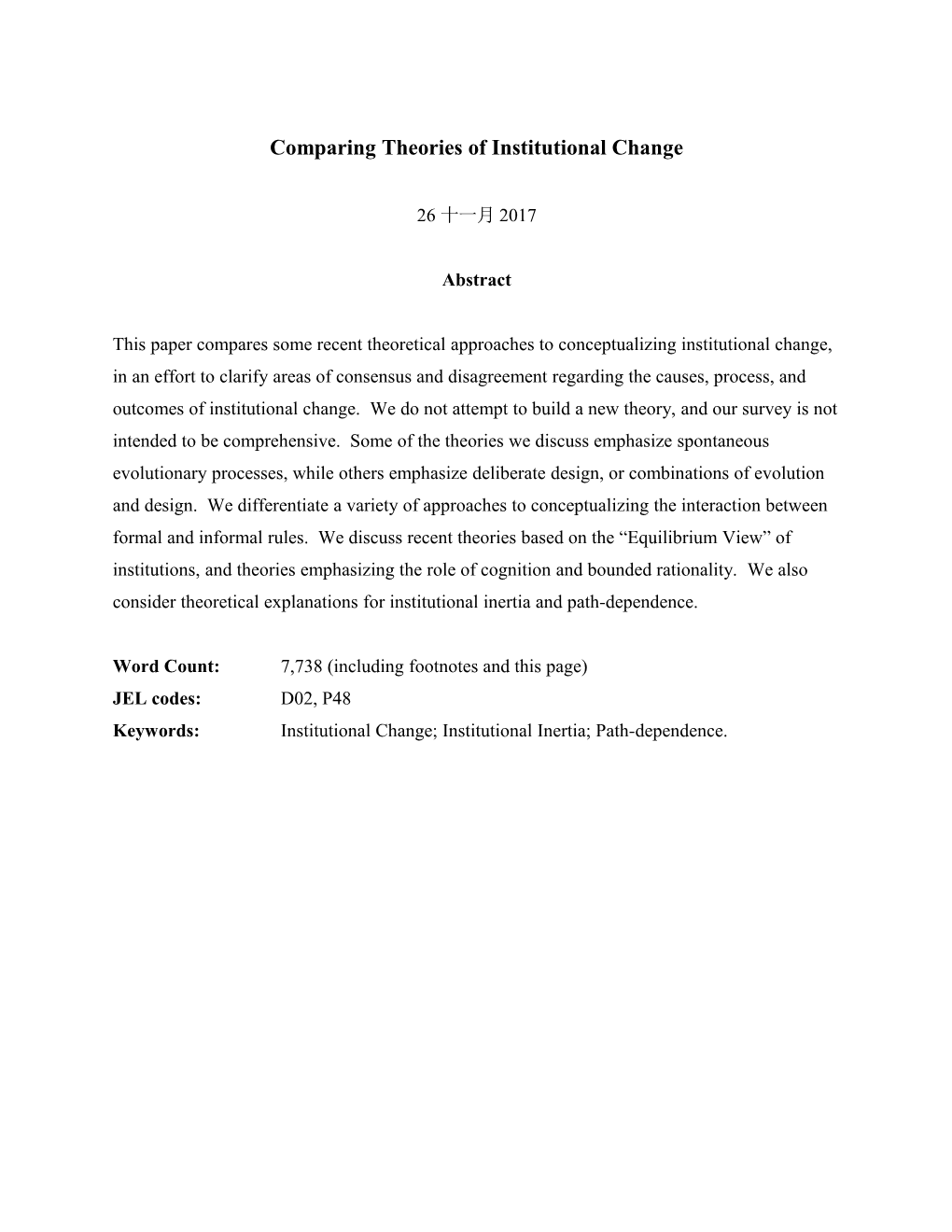 Comparing Recent Theories Of Institutional Change