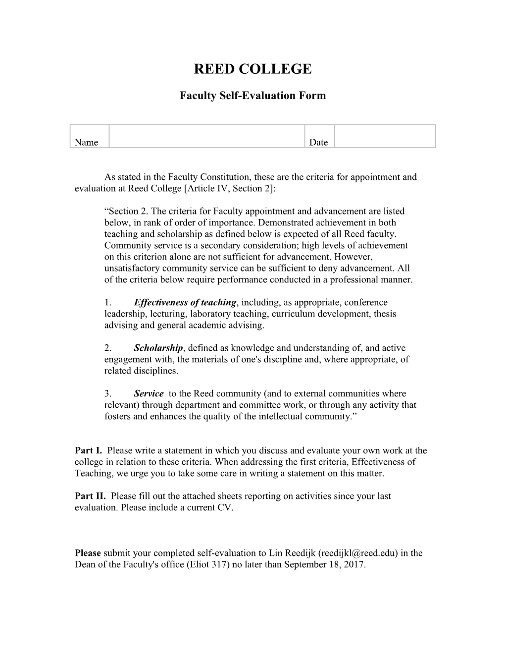 Faculty Self-Evaluation Form