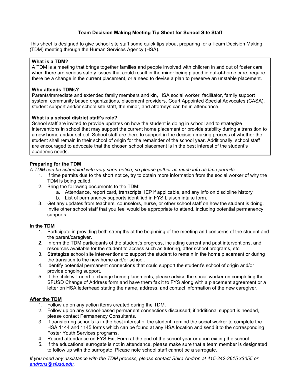 This Sheet Is Designed to Give You Some Quick Tips About Preparing for a Team Decision