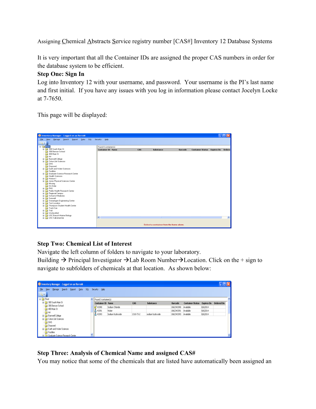 Assigning Chemical Abstracts Service Registry Number CAS# Inventory 12 Database Systems