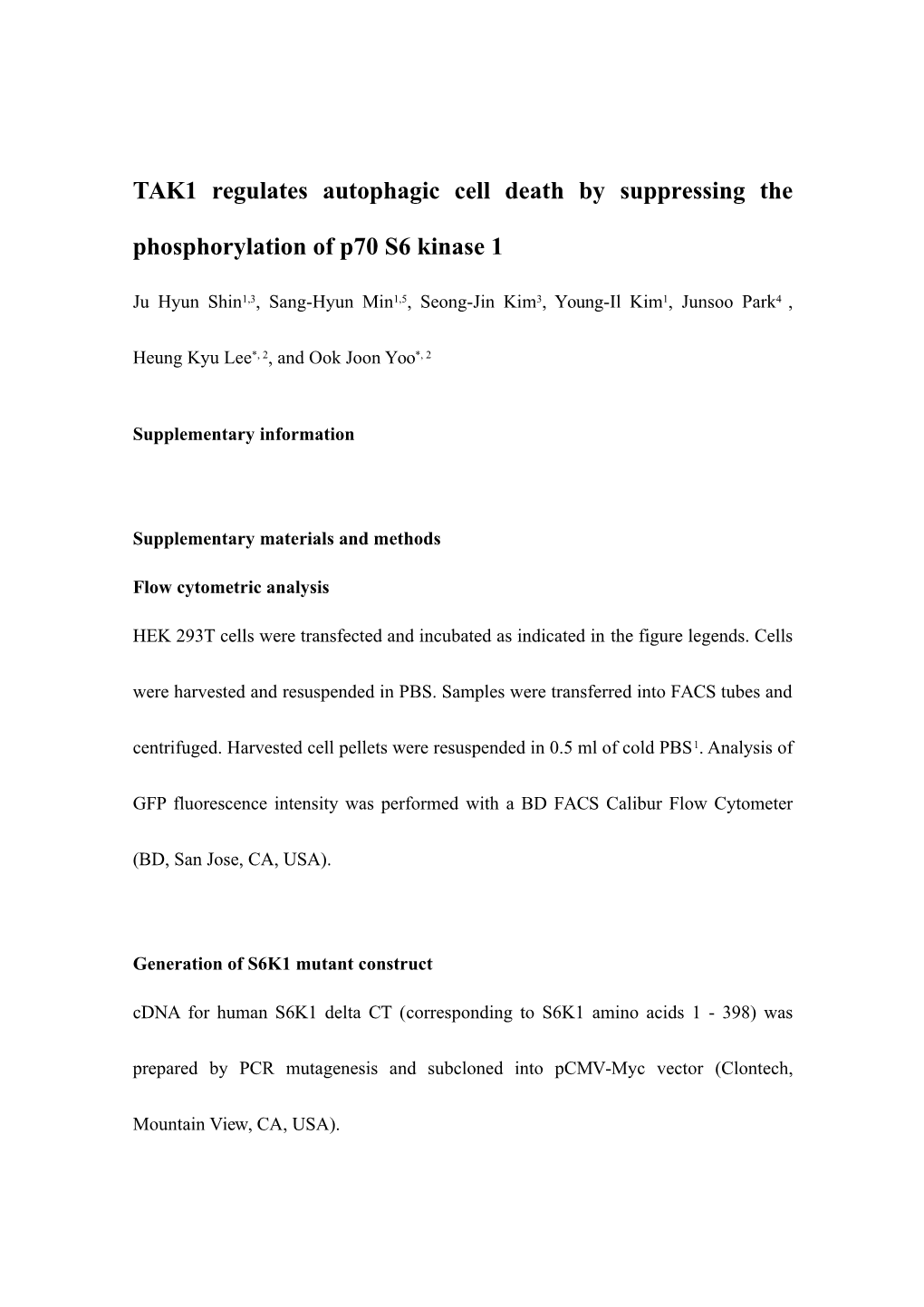 TAK1 Regulates Autophagic Cell Death by Suppressing the Phosphorylation of P70 S6 Kinase