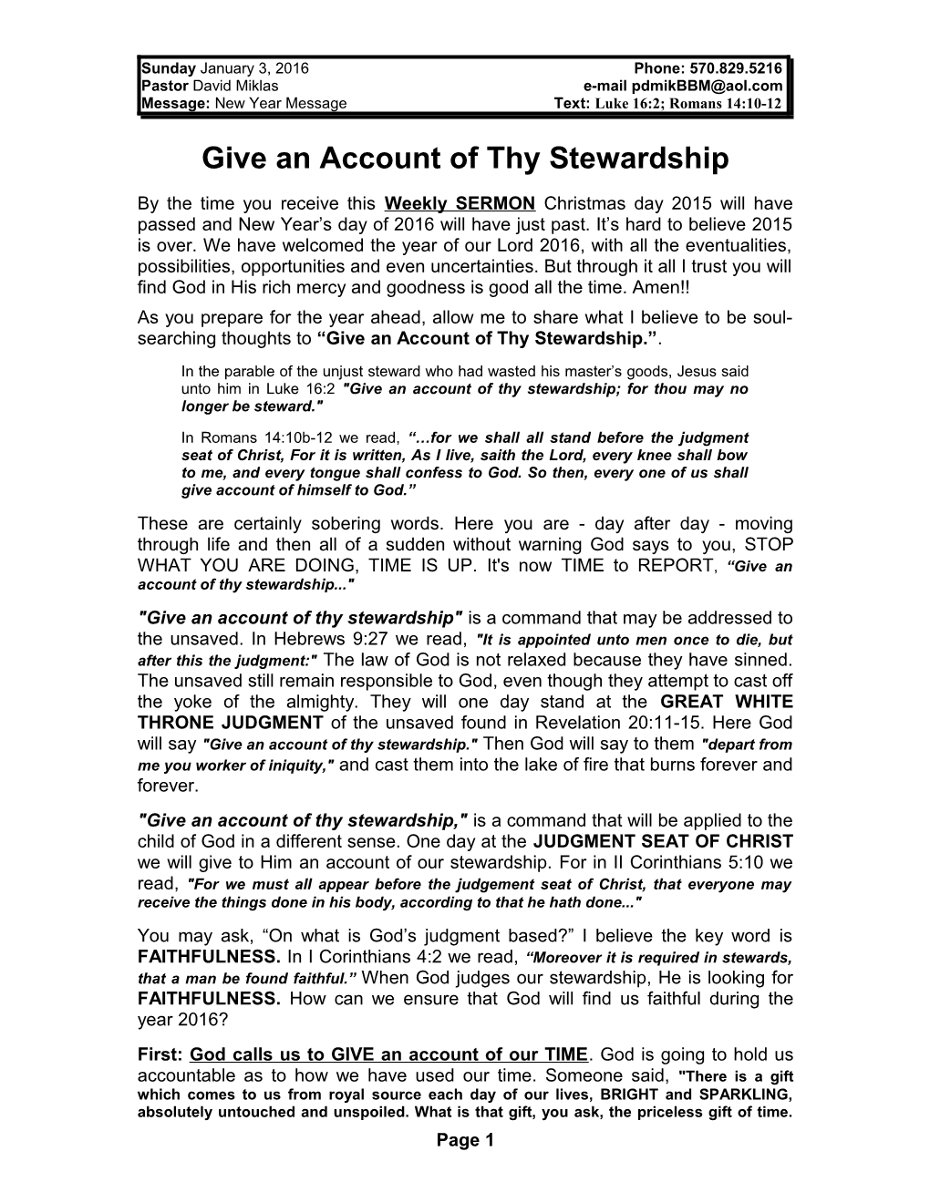 Give an Account of Thy Stewardship