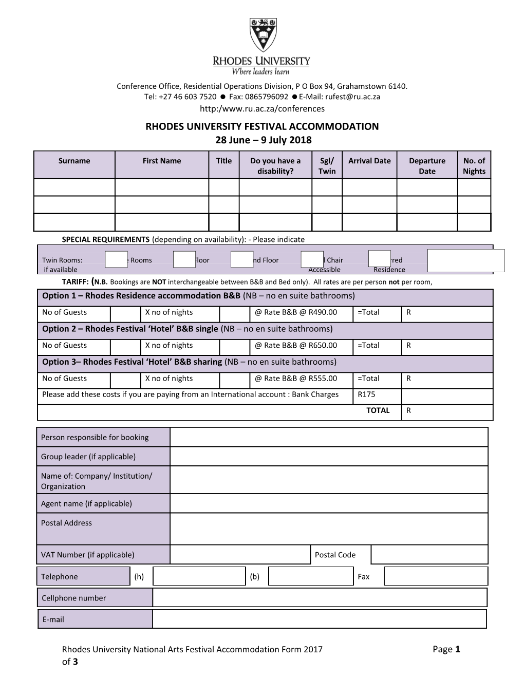 Rhodes University Festival Accommodation