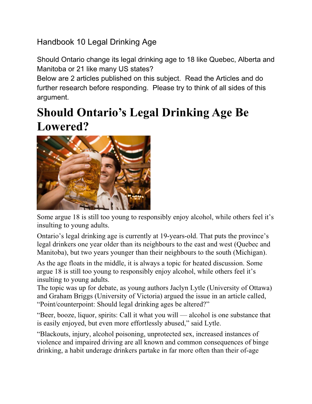 Handbook 10 Legal Drinking Age