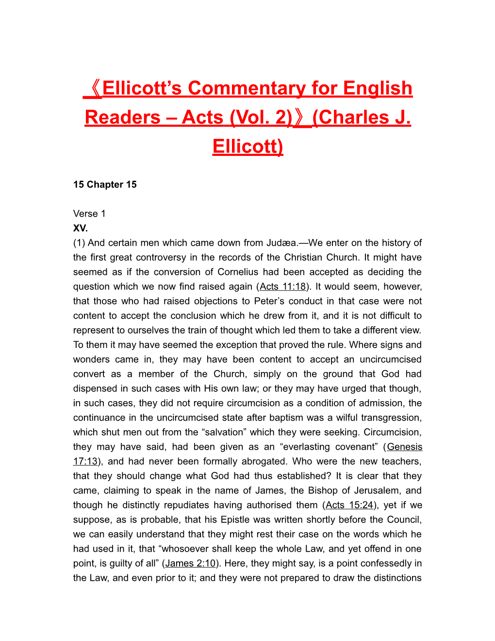 Ellicott S Commentary for English Readers Acts (Vol. 2) (Charles J. Ellicott)