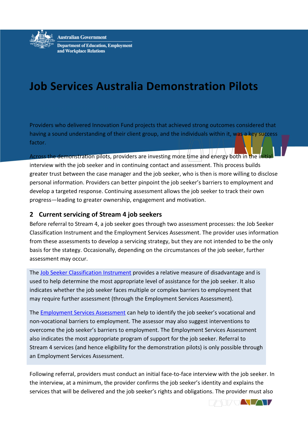 Job Services Australia Demonstration Pilots
