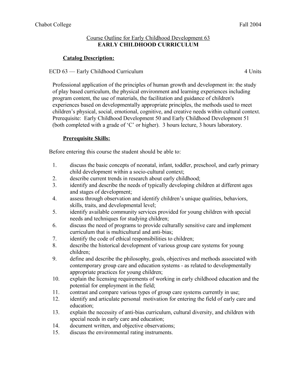 Course Outline for ECD 63, Page 4