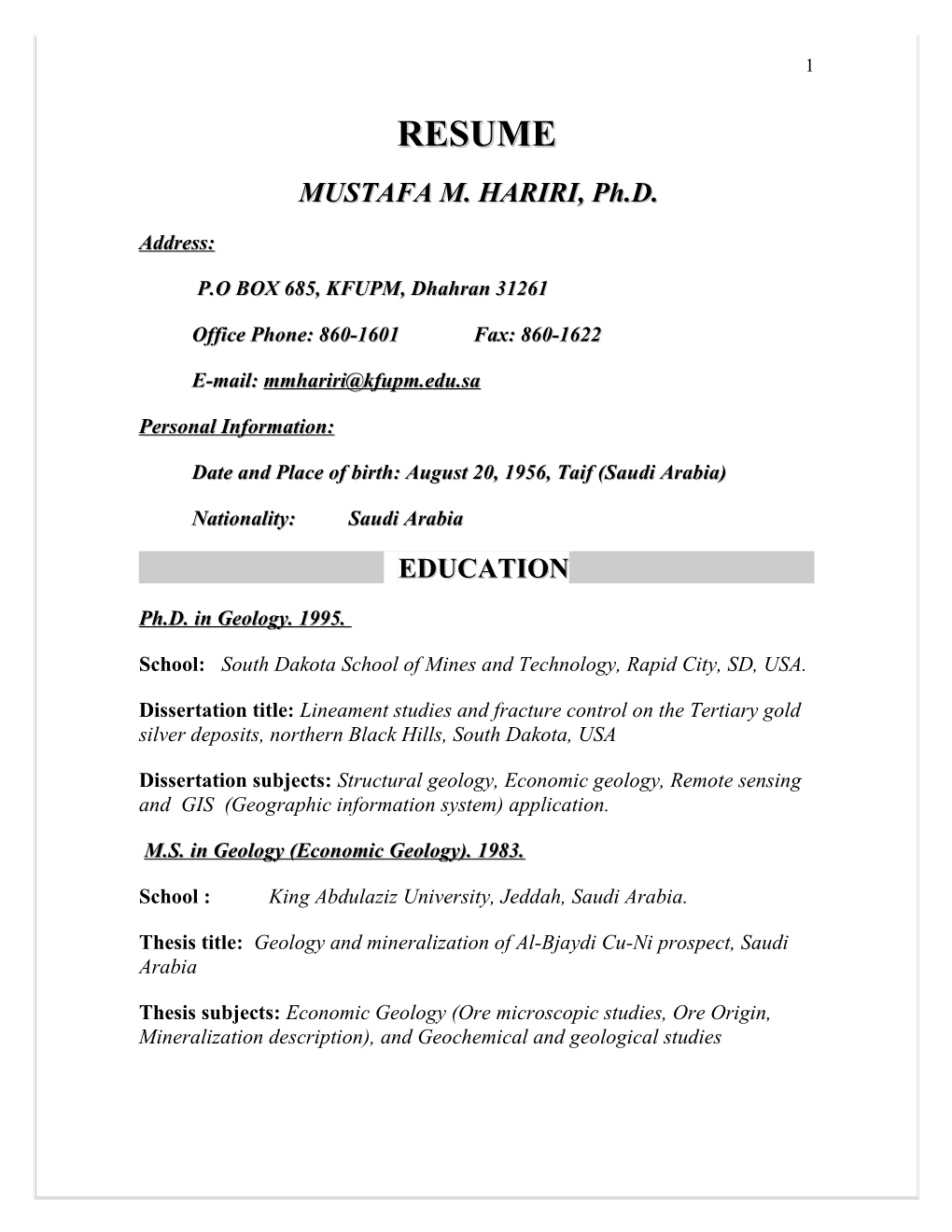 MUSTAFA M. HARIRI, Ph.D
