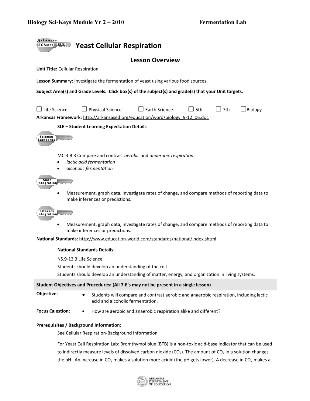 Biology Sci-Keys Module Yr 2 2010 Fermentation Lab