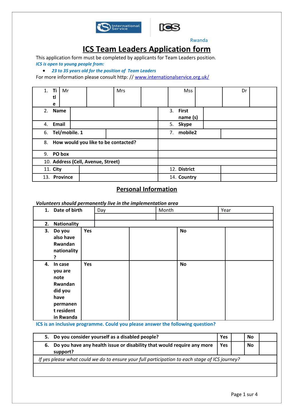 ICS Team Leaders Application Form