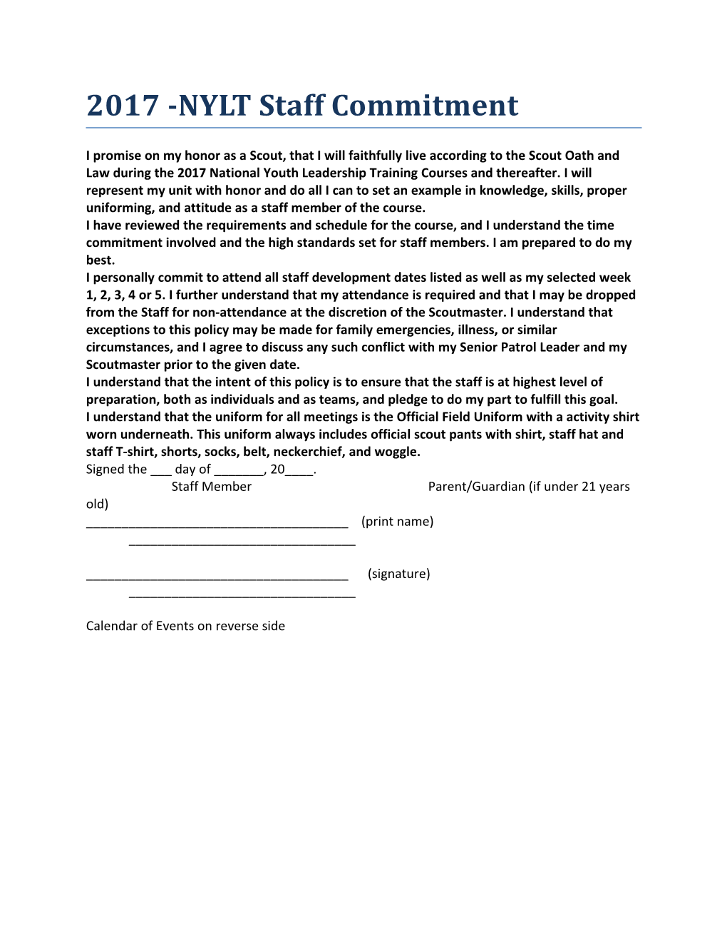 2017 -NYLT Staff Commitment