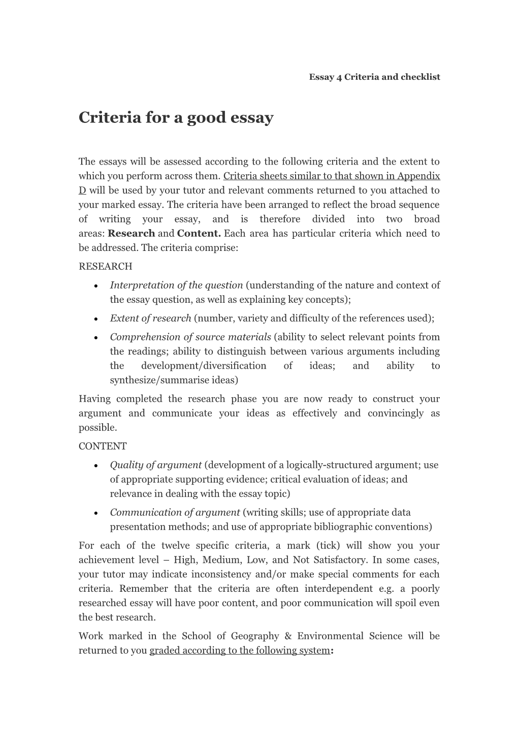 Essay 4 Criteria and Checklist