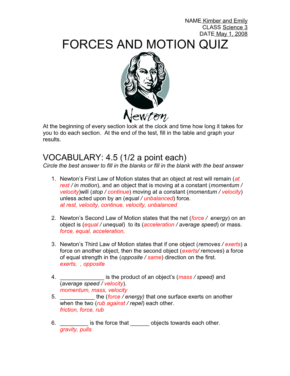 Forces and Motion Quiz