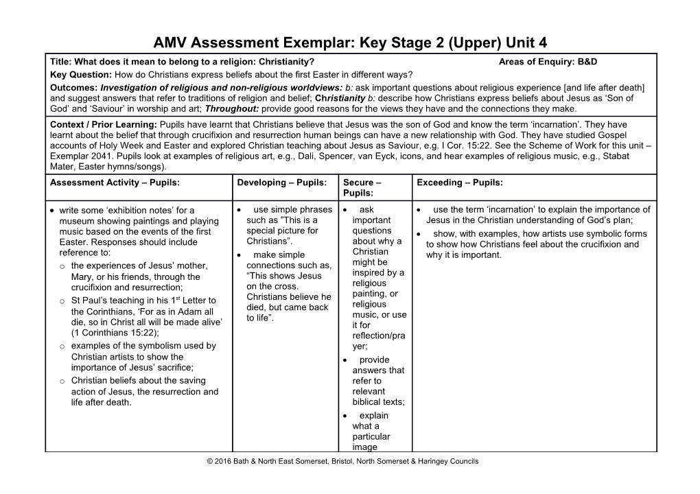 AMV Assessment Exemplar: Key Stage 2 (Upper) Unit 4