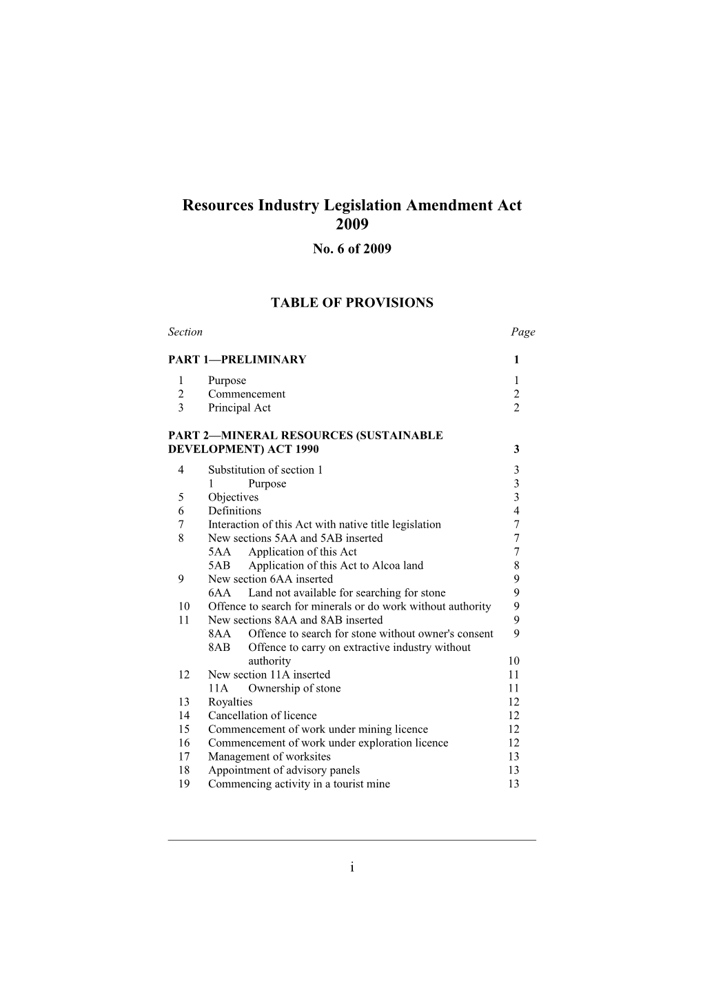 Resources Industry Legislation Amendment Act 2009