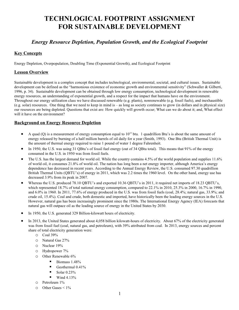 Energy Resource Depletion, Population Growth, and the Ecological Footprint