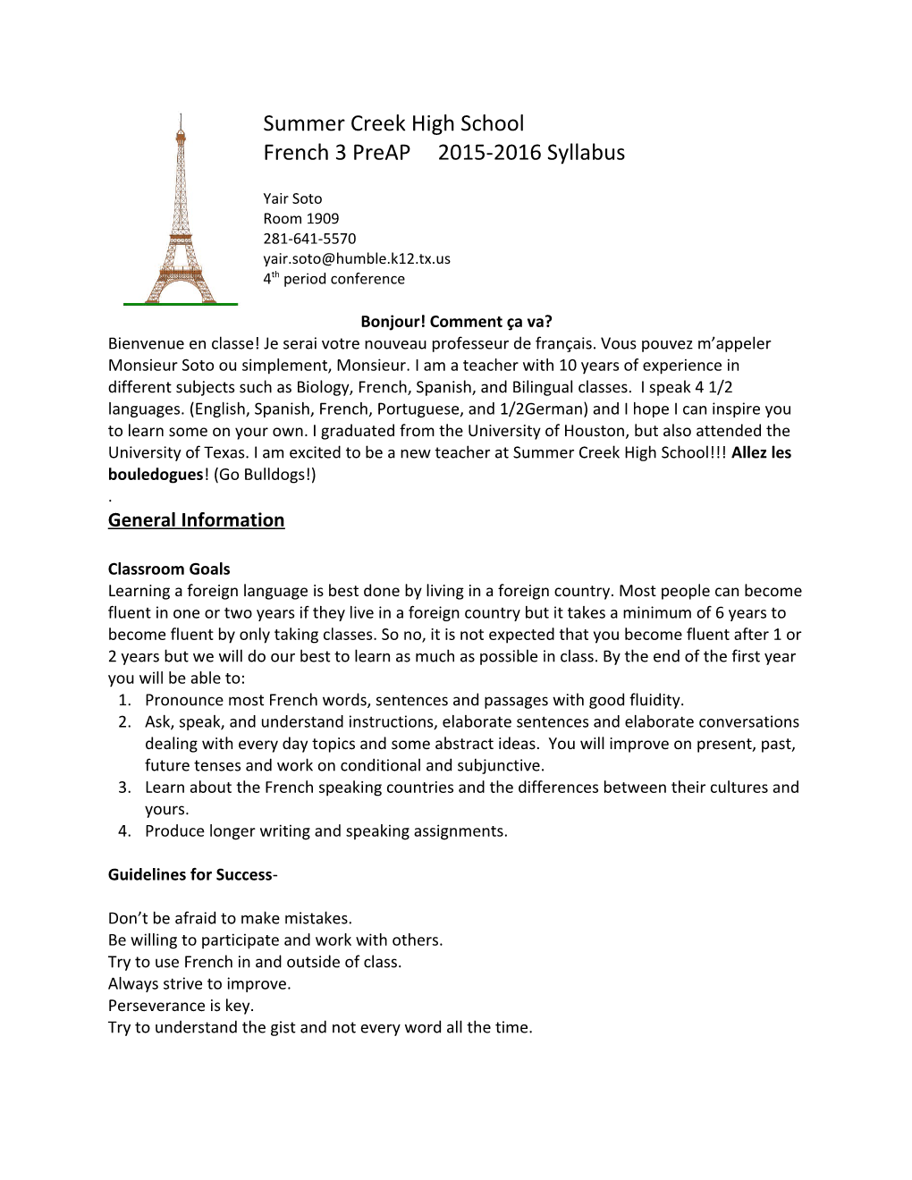 French 3 Preap 2015-2016 Syllabus