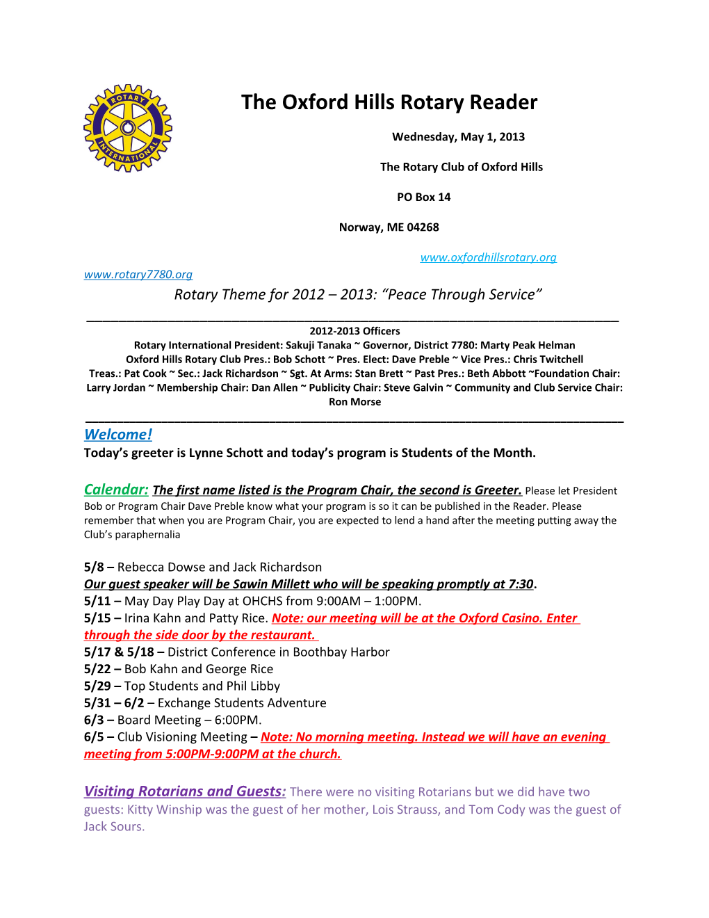 The Rotary Club of Oxford Hills