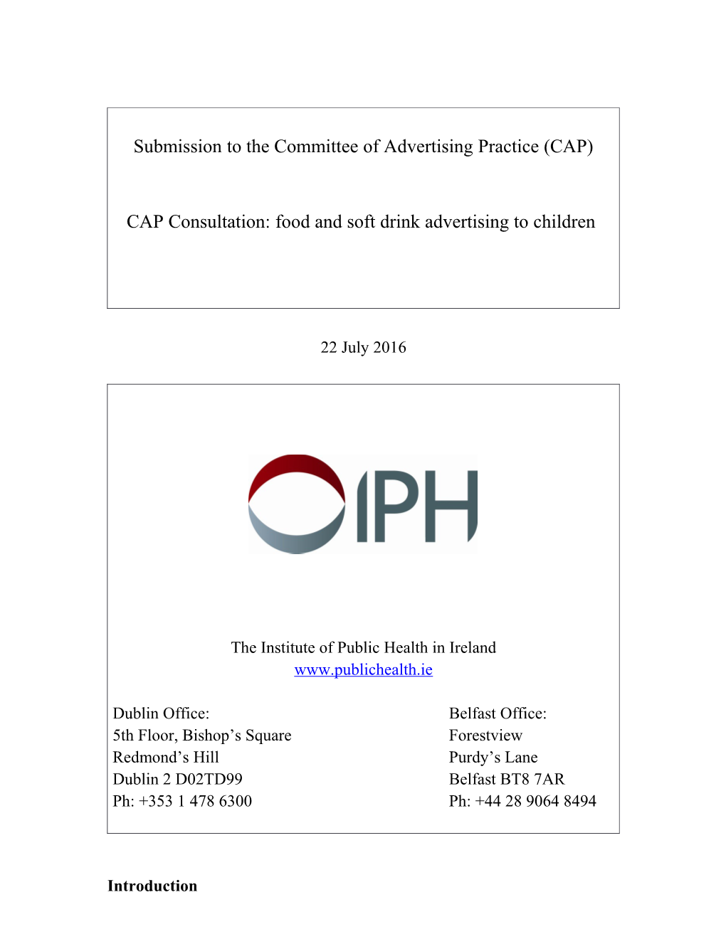 Submission to the Committee of Advertising Practice (CAP)