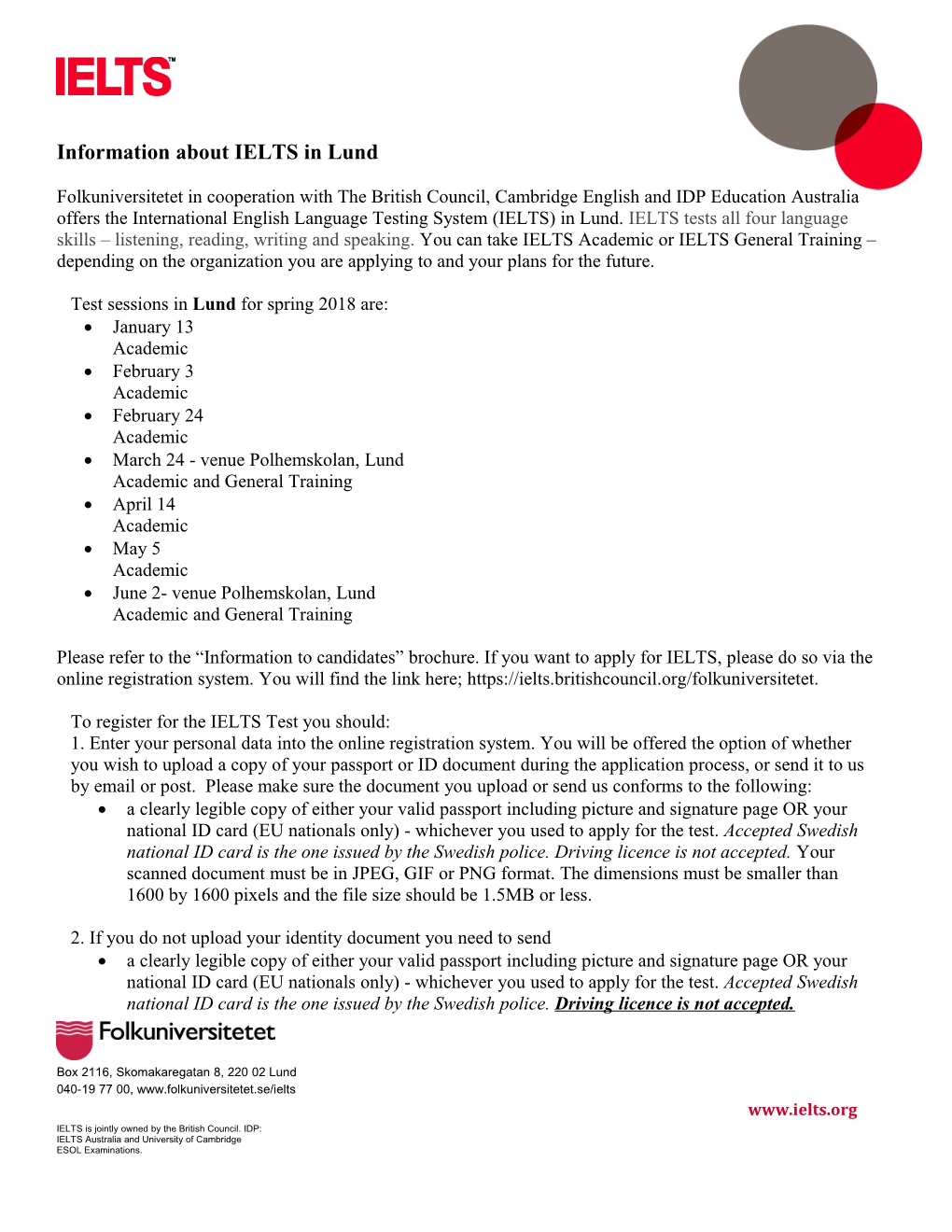 Information About IELTS in Lund