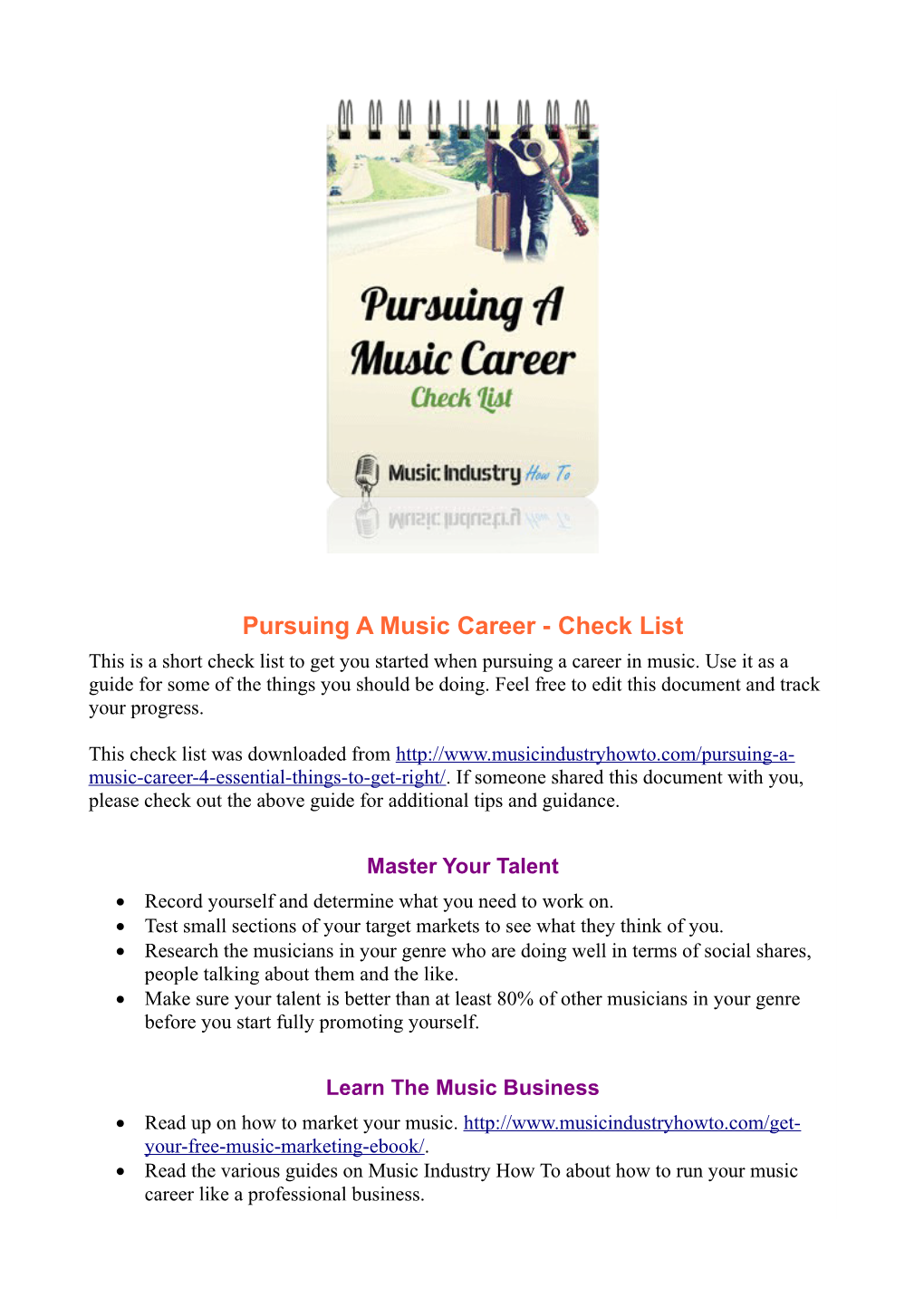 Pursuing a Music Career - Check List