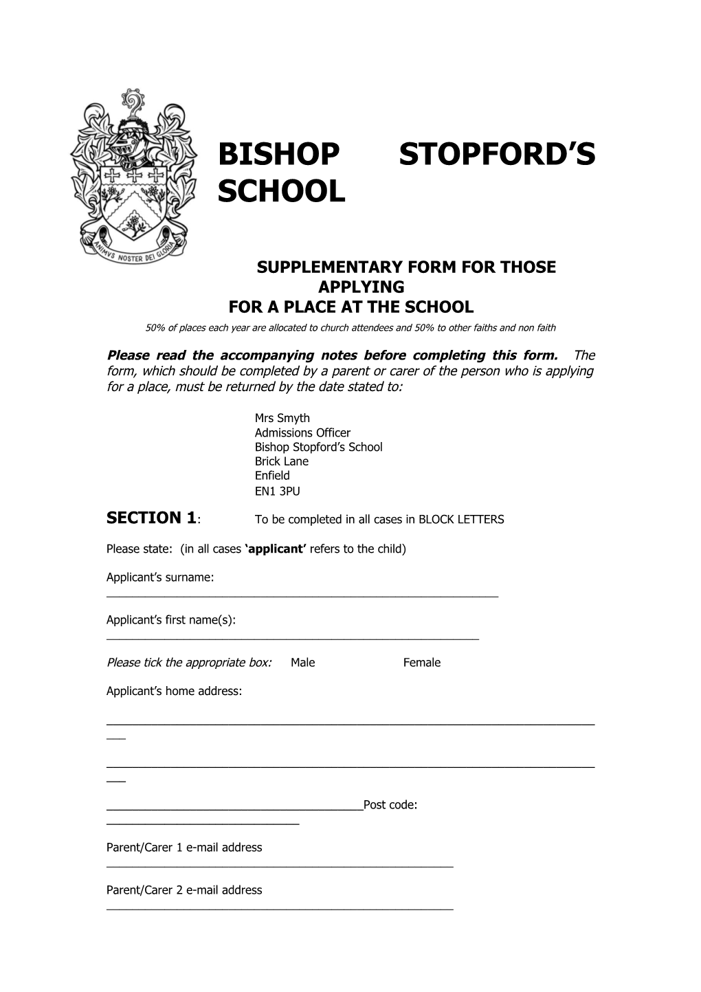 Supplementary Form for Those Applying