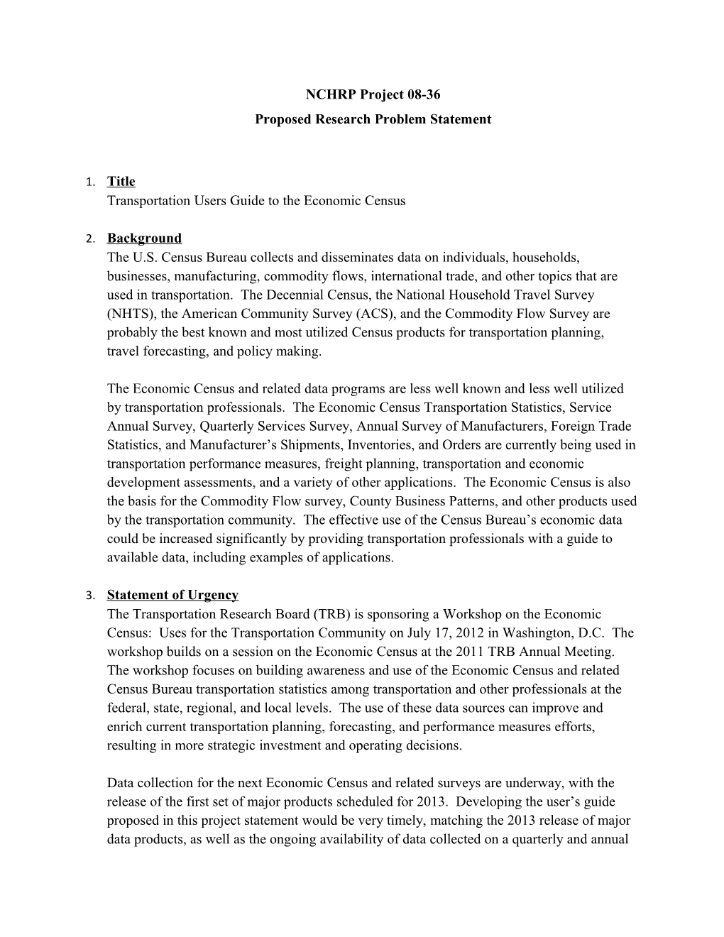 Proposed Research Problem Statement