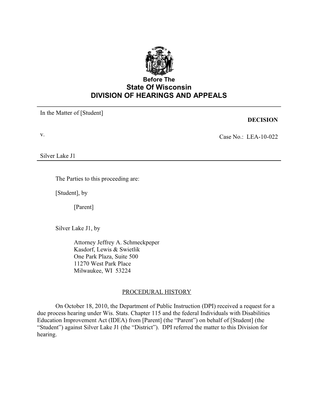 LEA Hearing Officer Decision LEA-10-0226