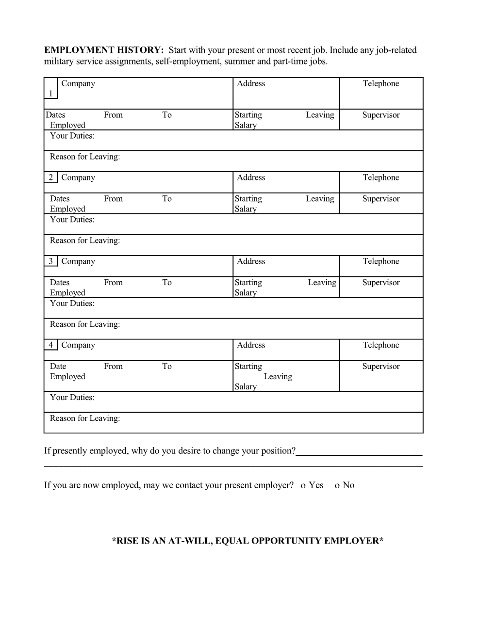 At-Will Employment Application