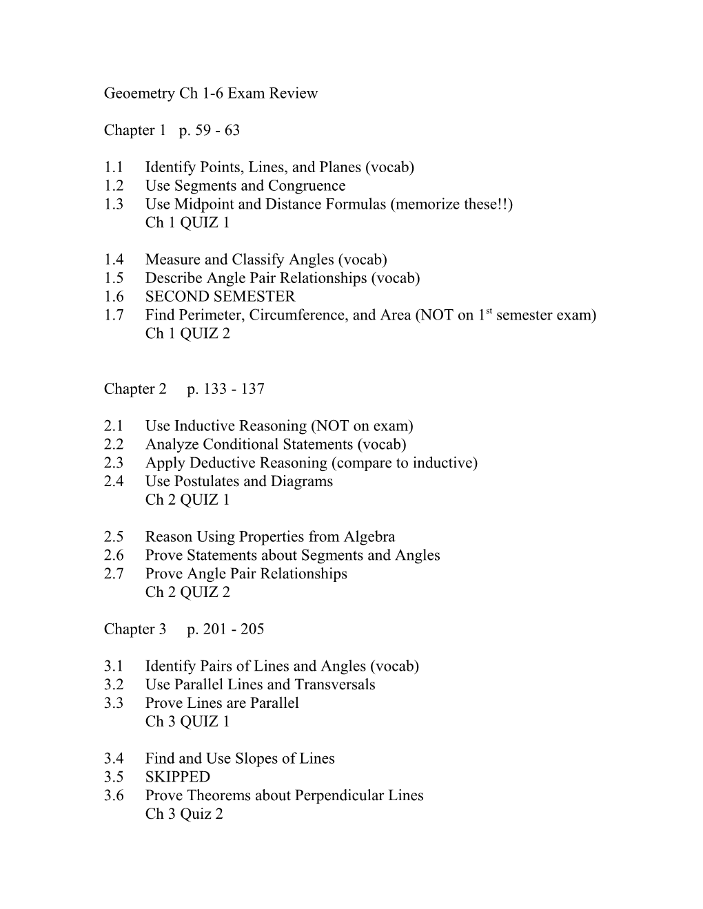 Geoemetry Ch 1-6 Exam Review